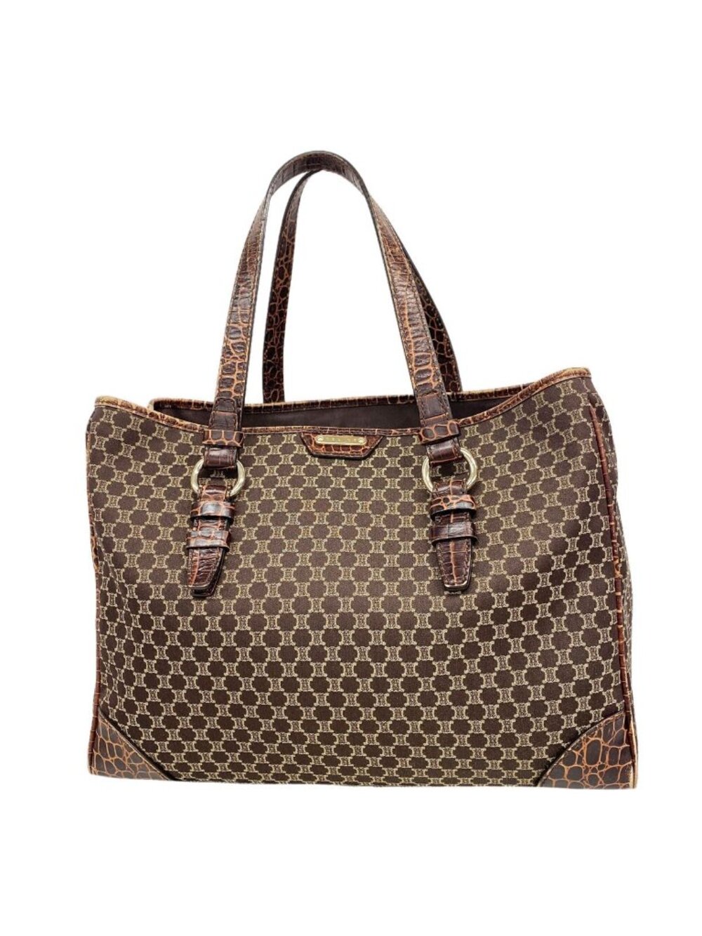 Celine Tote Bag Macadam Nylon Canvas Brown Champagne Gold